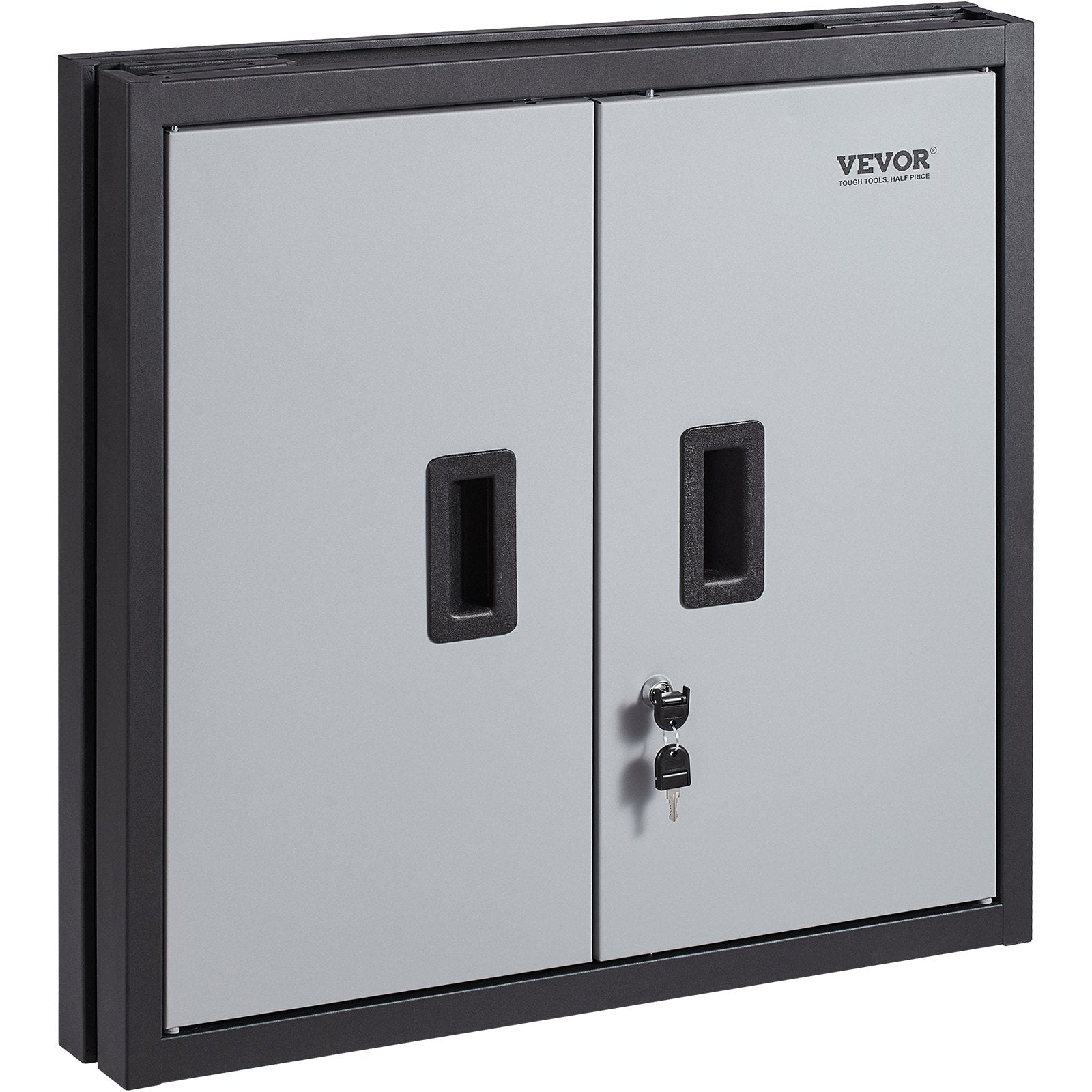 Foldable Wall Cabinet, Metal Garage Cabinet Wall Mounted 26" Small Cabinet 240 LBS Loading Capacity Adjustable Shelf Magnetic Door File Locker for Garage Office Home Black