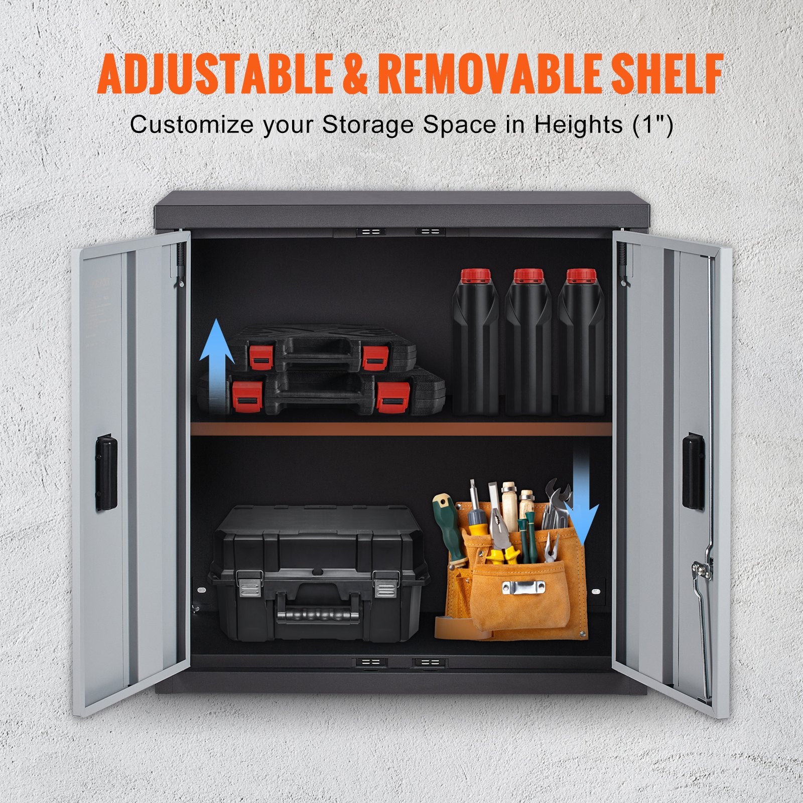 Foldable Wall Cabinet, Metal Garage Cabinet Wall Mounted 26" Small Cabinet 240 LBS Loading Capacity Adjustable Shelf Magnetic Door File Locker for Garage Office Home Black