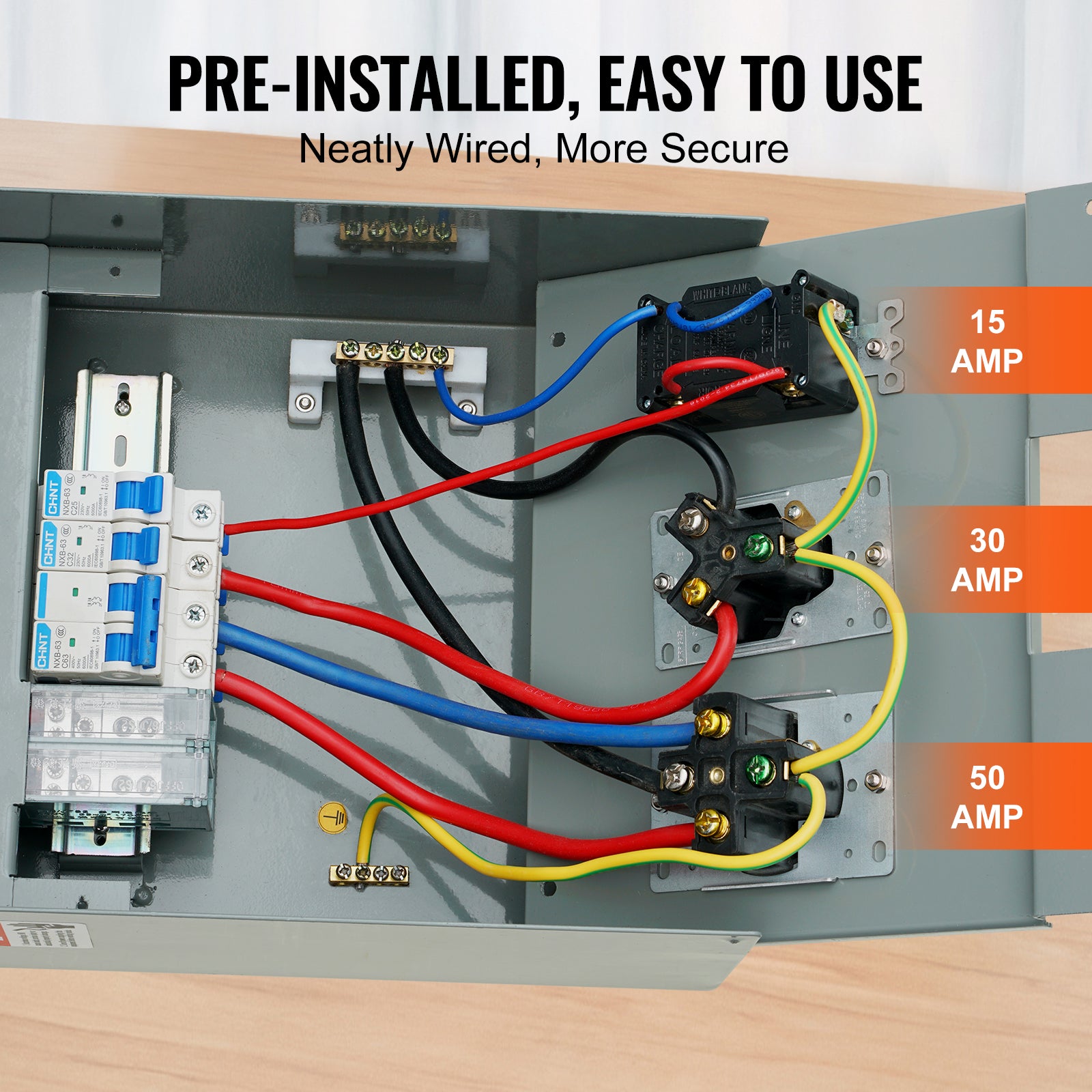 Temporary Power Outlet Panel, 125/250V, RV Power Outlet Box with a 20/30/50 Amp Receptacle Installed, NEMA 14-50R / NEMA TT-30R / 15A GFCI for RV Camper Trailer Motorhome, Tested to UL Standards