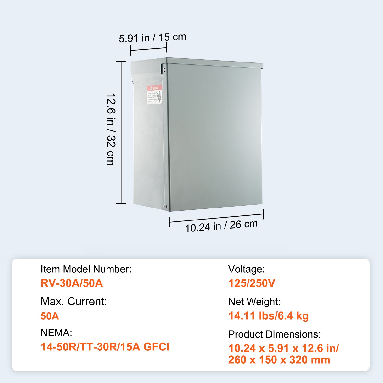 Temporary Power Outlet Panel, 125/250V, RV Power Outlet Box with a 20/30/50 Amp Receptacle Installed, NEMA 14-50R / NEMA TT-30R / 15A GFCI for RV Camper Trailer Motorhome, Tested to UL Standards