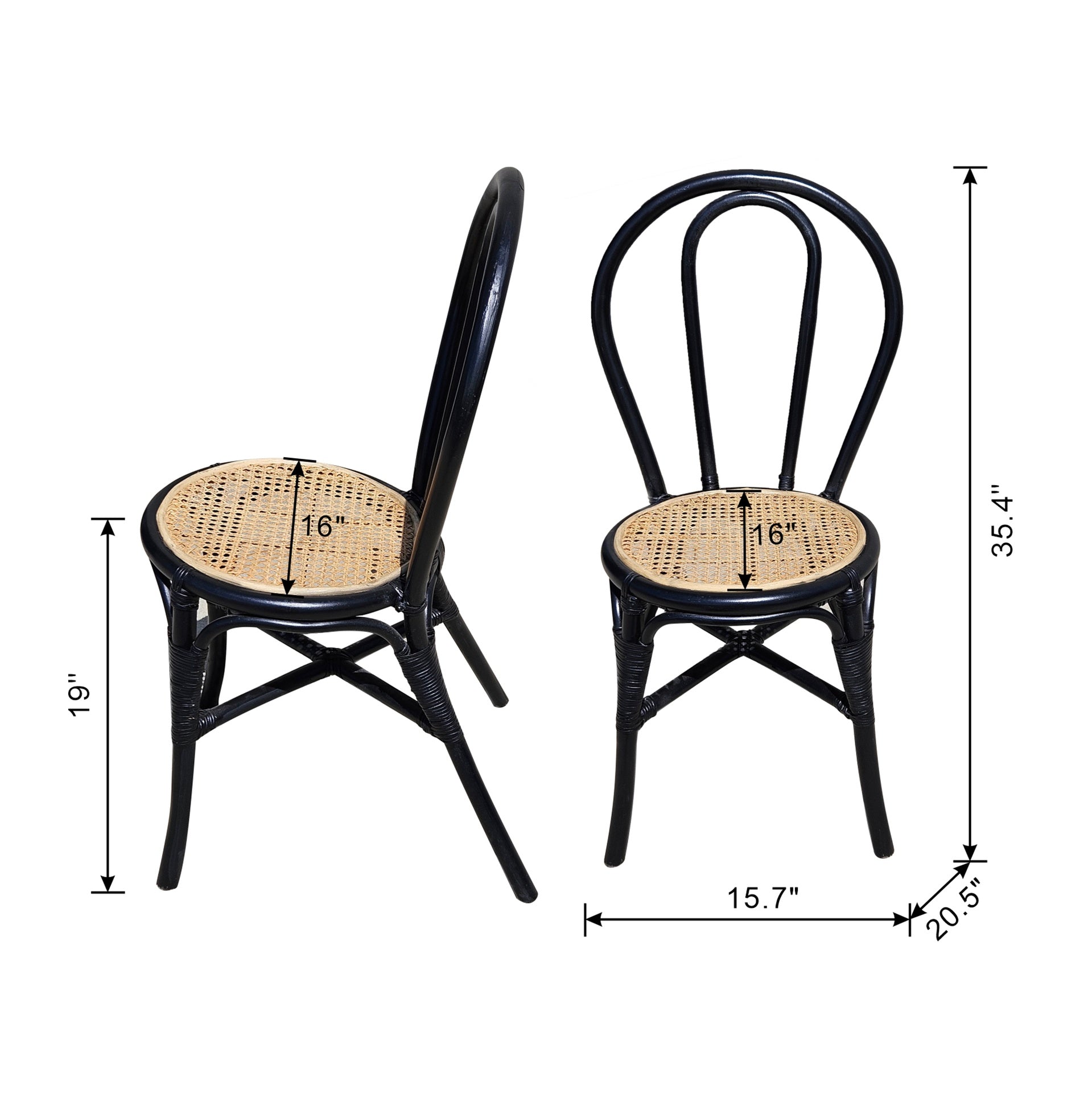 Set of 2, 15.5x20.5x35.5" Black Rattan Dining Chair