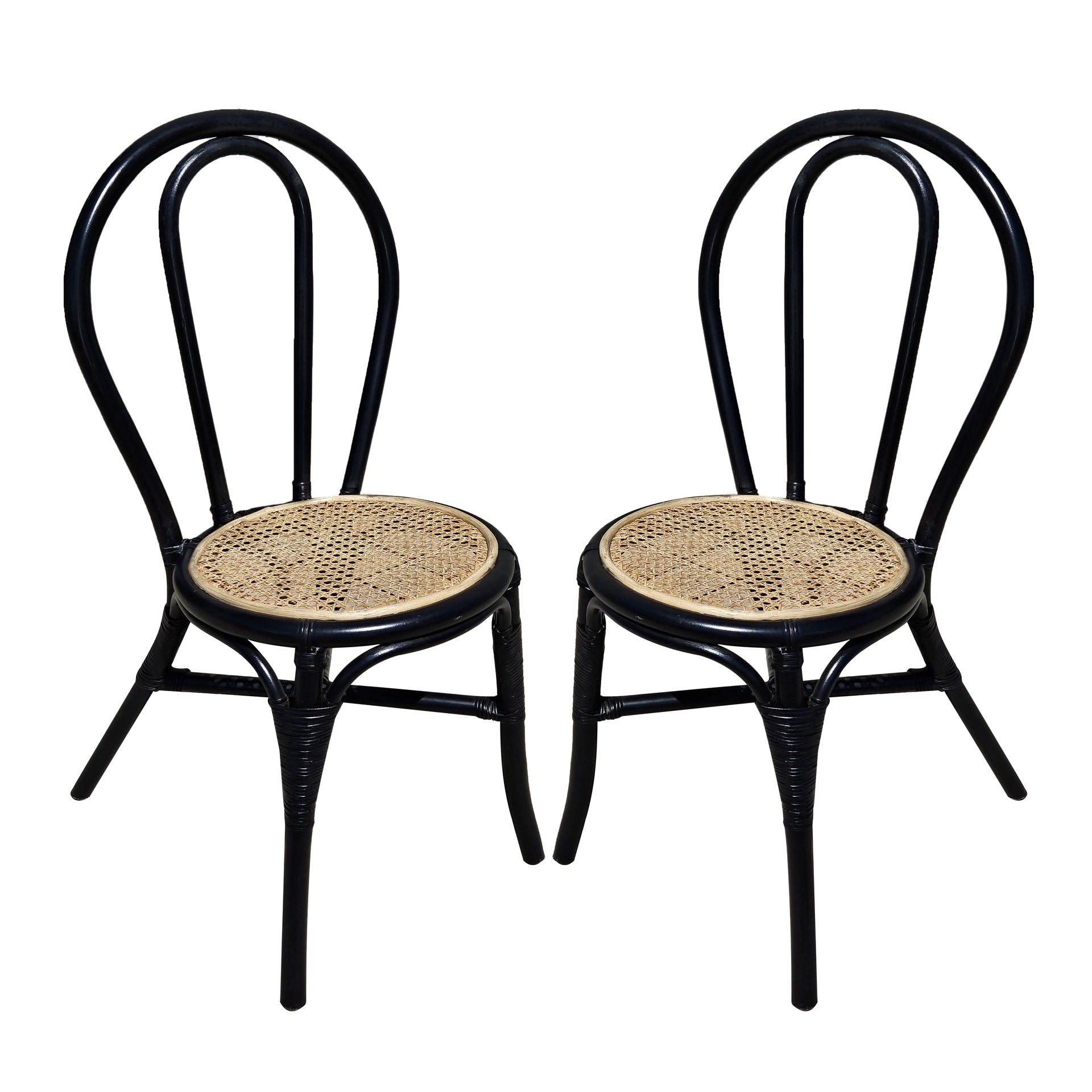 Set of 2, 15.5x20.5x35.5" Black Rattan Dining Chair