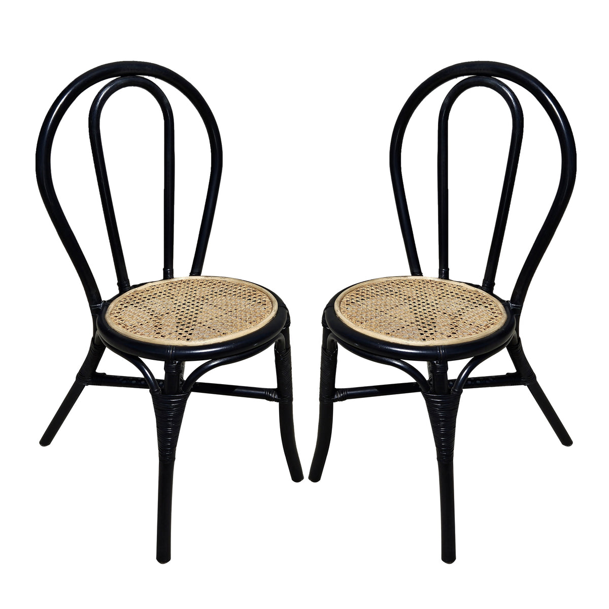 Set of 2, 15.5x20.5x35.5" Black Rattan Dining Chair