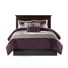 7 PC Pieced Faux Suede Comforter Set Purple Queen