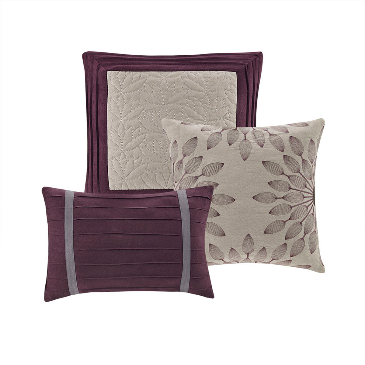 7 PC Pieced Faux Suede Comforter Set Purple Queen
