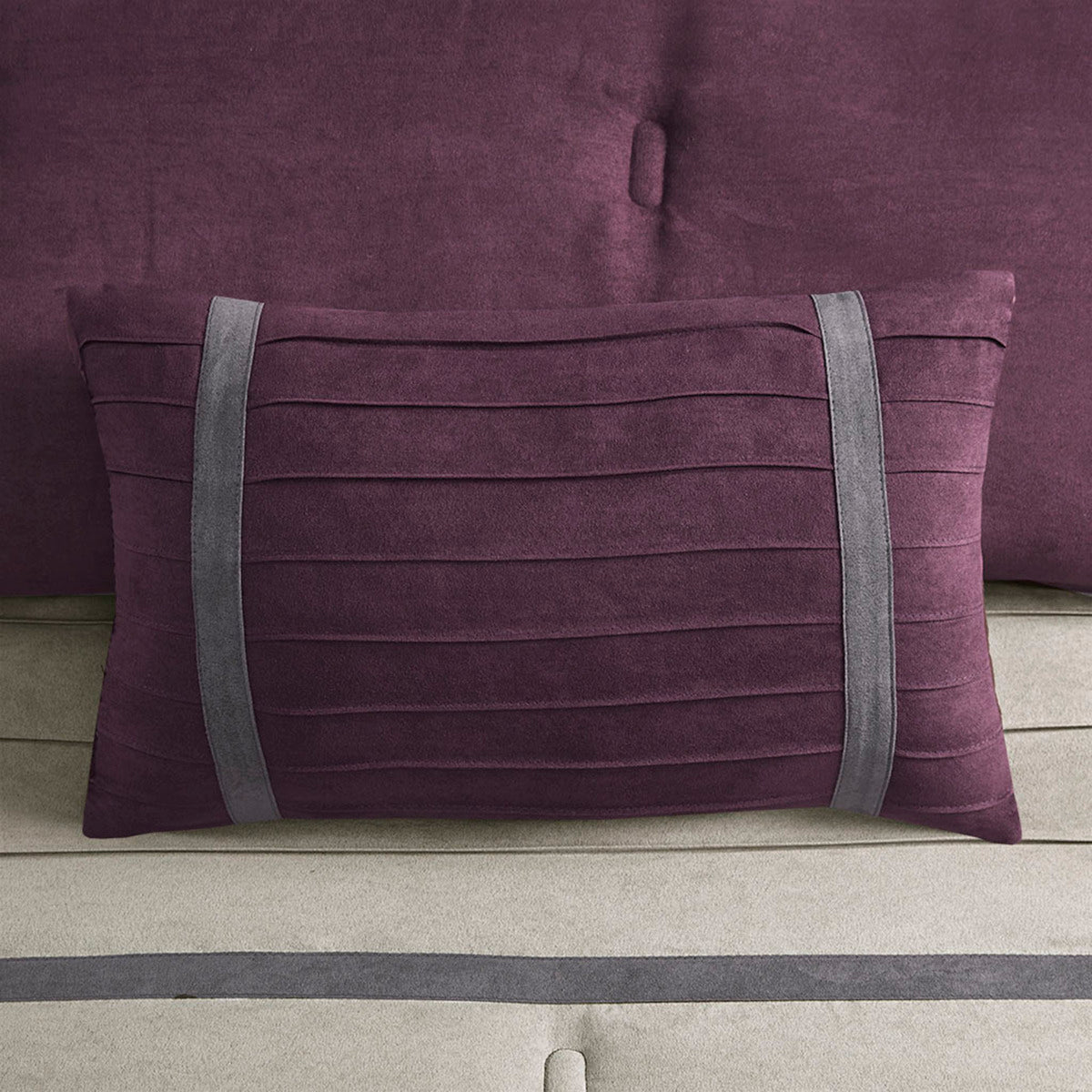 7 PC Pieced Faux Suede Comforter Set Purple Queen