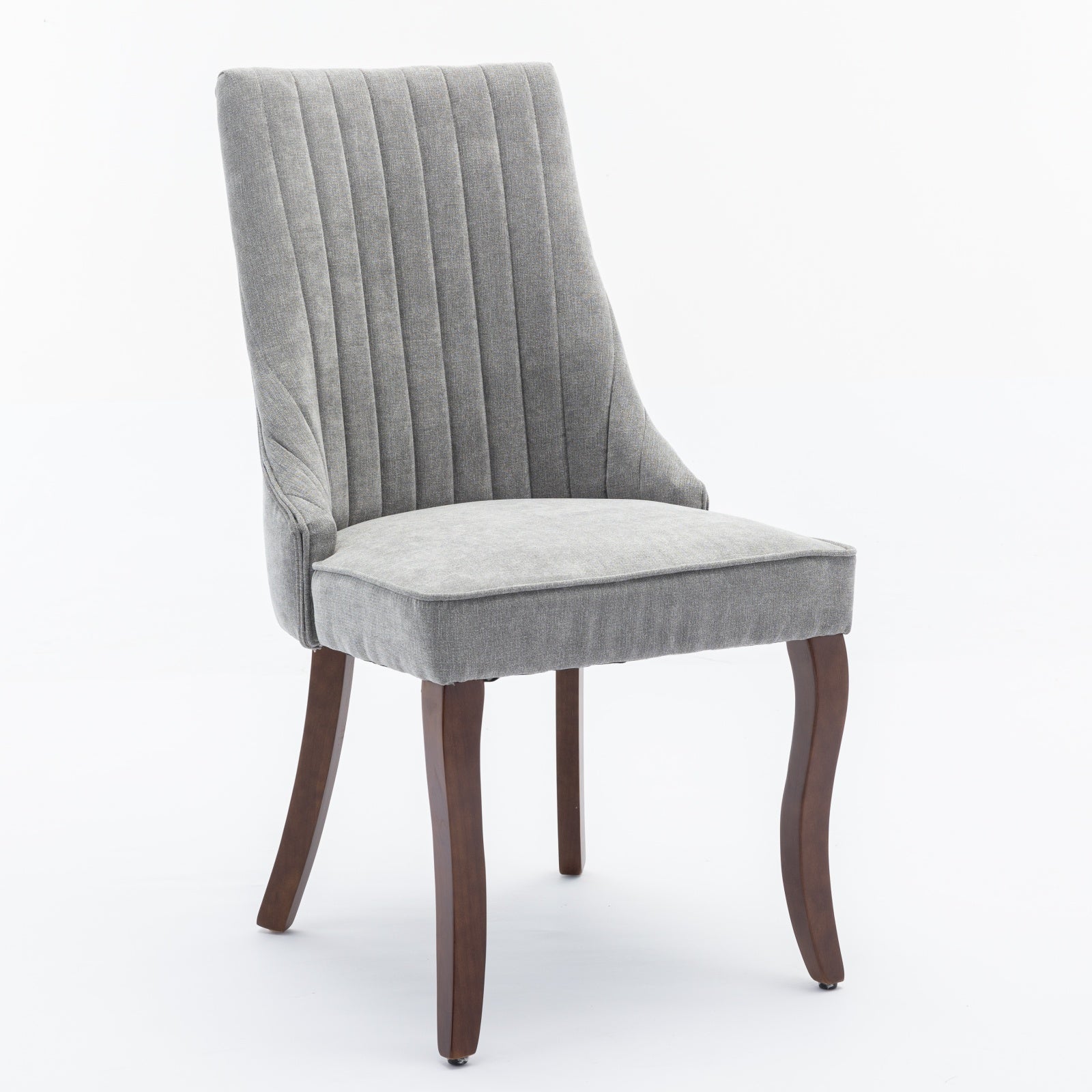 Rayon Cloth Flocking Linen Dining Chairs Channel Kitchen Dinner Chair Comfy Fabric Upholstered Accent Chair for Dining Room with Curved Solid Wood Legs,Set of 2 (Gray), SW1847GY