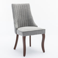 Rayon Cloth Flocking Linen Dining Chairs Channel Kitchen Dinner Chair Comfy Fabric Upholstered Accent Chair for Dining Room with Curved Solid Wood Legs,Set of 2 (Gray), SW1847GY