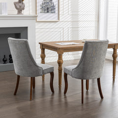 Rayon Cloth Flocking Linen Dining Chairs Channel Kitchen Dinner Chair Comfy Fabric Upholstered Accent Chair for Dining Room with Curved Solid Wood Legs,Set of 2 (Gray), SW1847GY