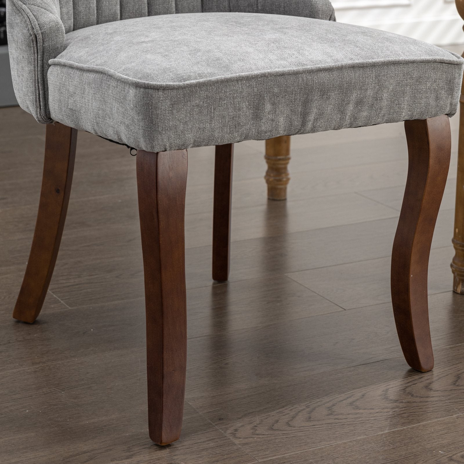 Rayon Cloth Flocking Linen Dining Chairs Channel Kitchen Dinner Chair Comfy Fabric Upholstered Accent Chair for Dining Room with Curved Solid Wood Legs,Set of 2 (Gray), SW1847GY