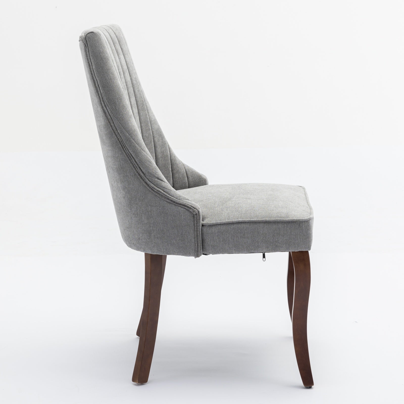 Rayon Cloth Flocking Linen Dining Chairs Channel Kitchen Dinner Chair Comfy Fabric Upholstered Accent Chair for Dining Room with Curved Solid Wood Legs,Set of 2 (Gray), SW1847GY