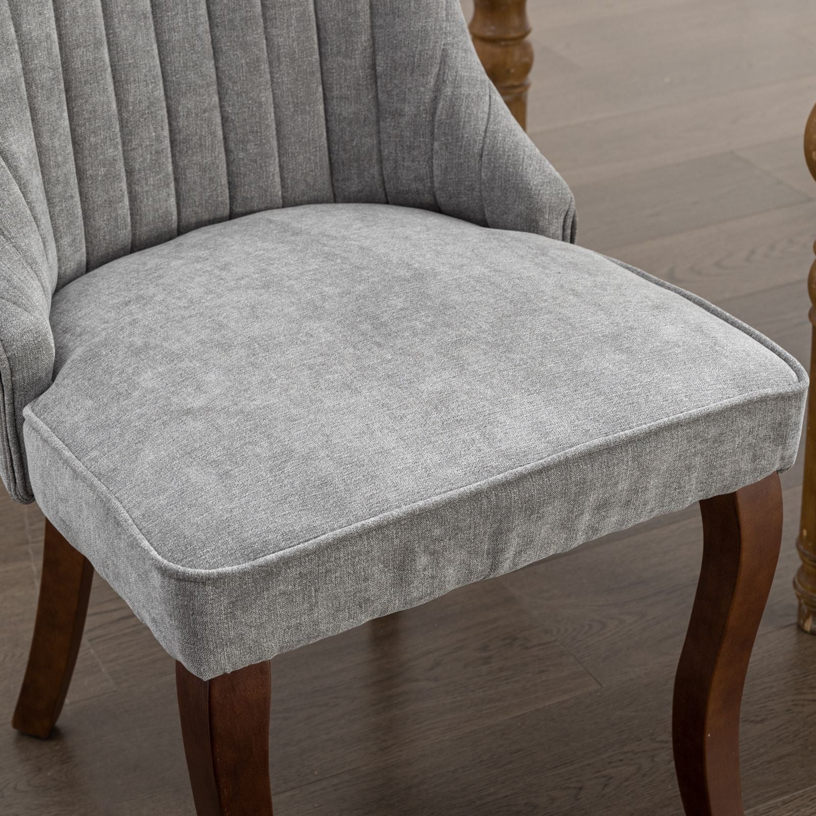 Rayon Cloth Flocking Linen Dining Chairs Channel Kitchen Dinner Chair Comfy Fabric Upholstered Accent Chair for Dining Room with Curved Solid Wood Legs,Set of 2 (Gray), SW1847GY