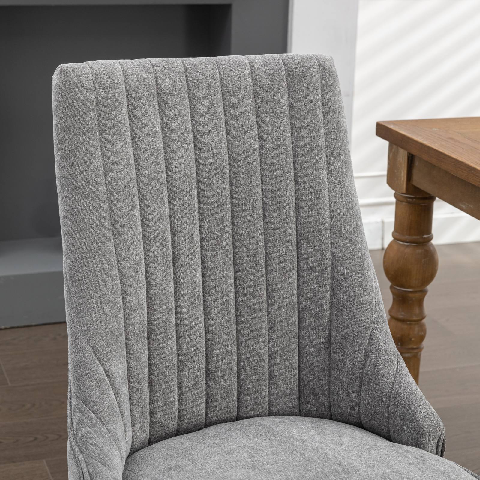 Rayon Cloth Flocking Linen Dining Chairs Channel Kitchen Dinner Chair Comfy Fabric Upholstered Accent Chair for Dining Room with Curved Solid Wood Legs,Set of 2 (Gray), SW1847GY
