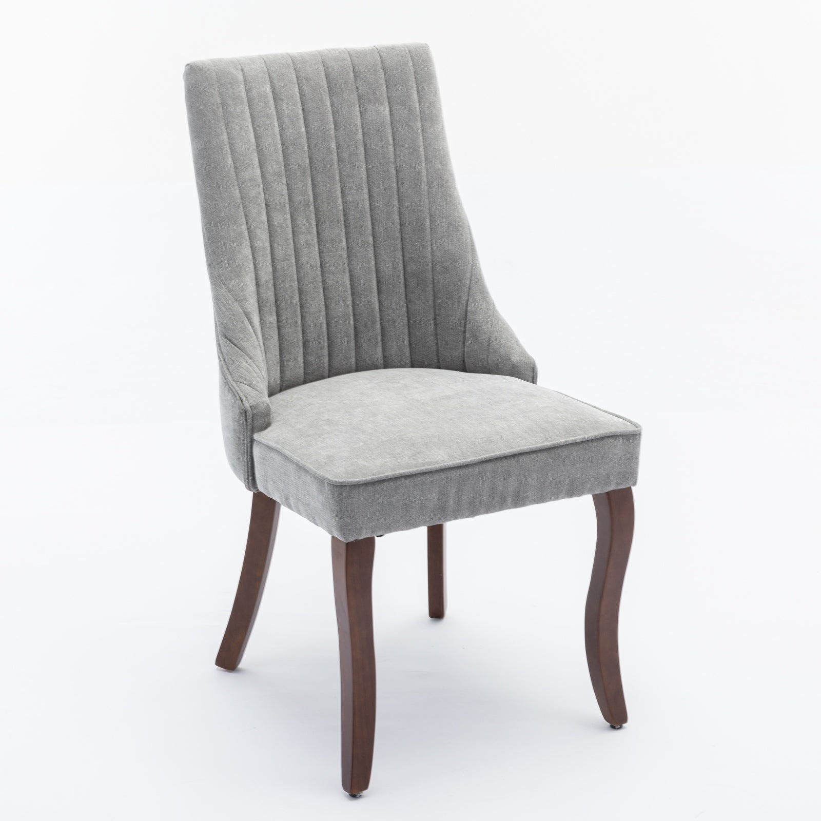 Rayon Cloth Flocking Linen Dining Chairs Channel Kitchen Dinner Chair Comfy Fabric Upholstered Accent Chair for Dining Room with Curved Solid Wood Legs,Set of 2 (Gray), SW1847GY