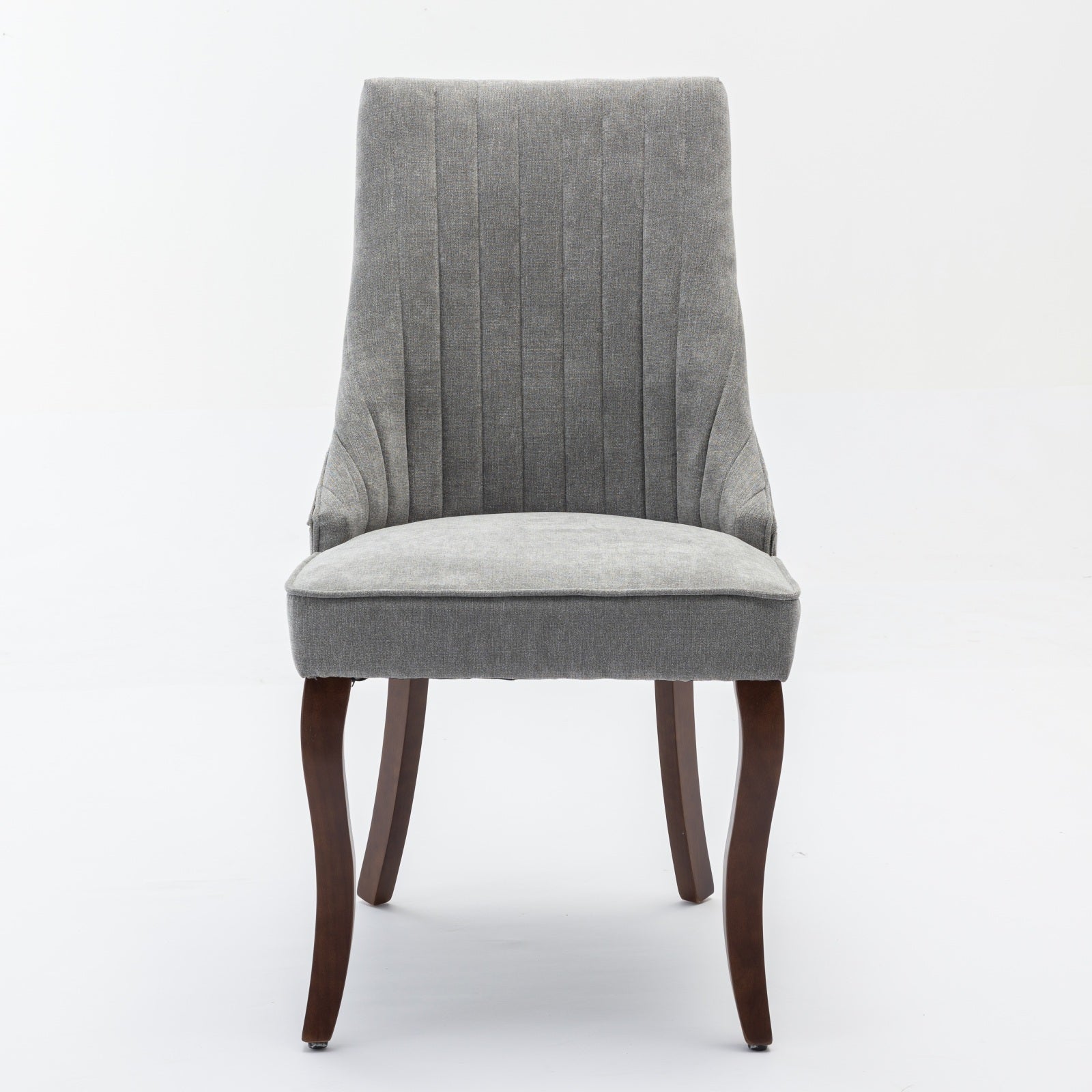 Rayon Cloth Flocking Linen Dining Chairs Channel Kitchen Dinner Chair Comfy Fabric Upholstered Accent Chair for Dining Room with Curved Solid Wood Legs,Set of 2 (Gray), SW1847GY