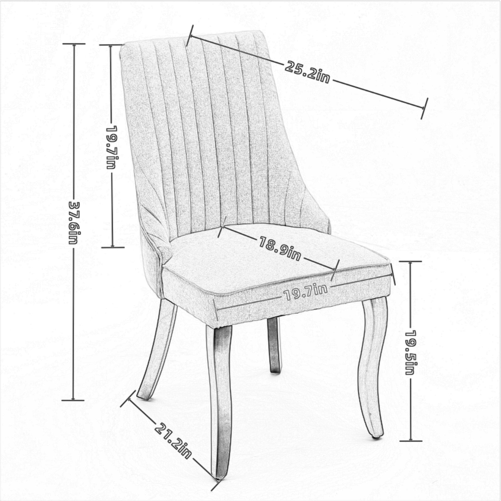 Rayon Cloth Flocking Linen Dining Chairs Channel Kitchen Dinner Chair Comfy Fabric Upholstered Accent Chair for Dining Room with Curved Solid Wood Legs,Set of 2 (Gray), SW1847GY