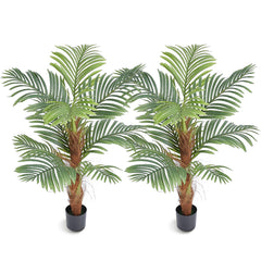 Artificial Palm Tree, 4 FT Tall Faux Plant, Secure PE Material & Anti-Tip Tilt Protection Low-Maintenance Plant, Lifelike Green Fake Tree for Home Office Warehouse Decor Indoor Outdoor