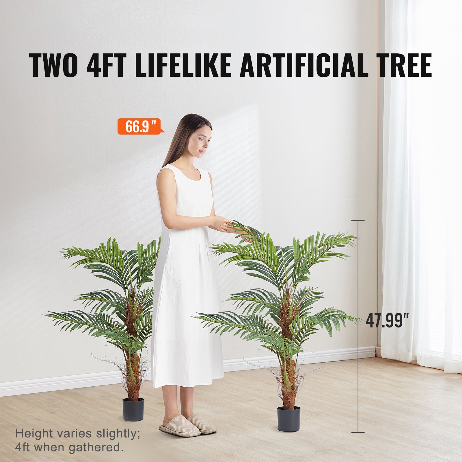 Artificial Palm Tree, 4 FT Tall Faux Plant, Secure PE Material & Anti-Tip Tilt Protection Low-Maintenance Plant, Lifelike Green Fake Tree for Home Office Warehouse Decor Indoor Outdoor