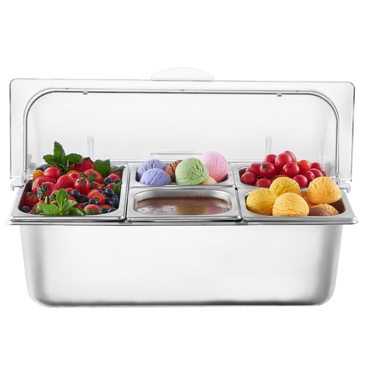 Countertop Food Serving Display Container 5 Pan Condiment Dispenser with Lid
