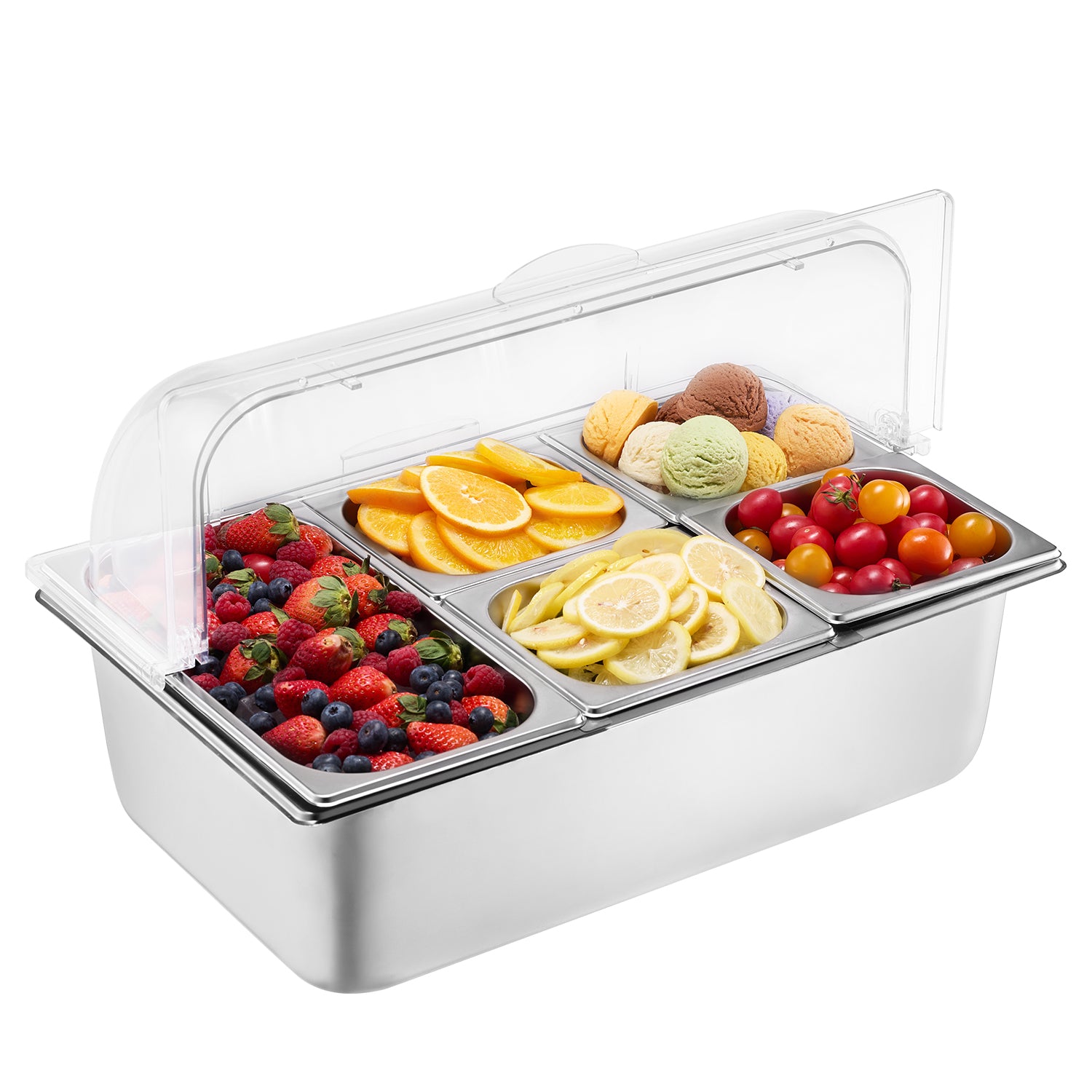 Countertop Food Serving Display Container 5 Pan Condiment Dispenser with Lid
