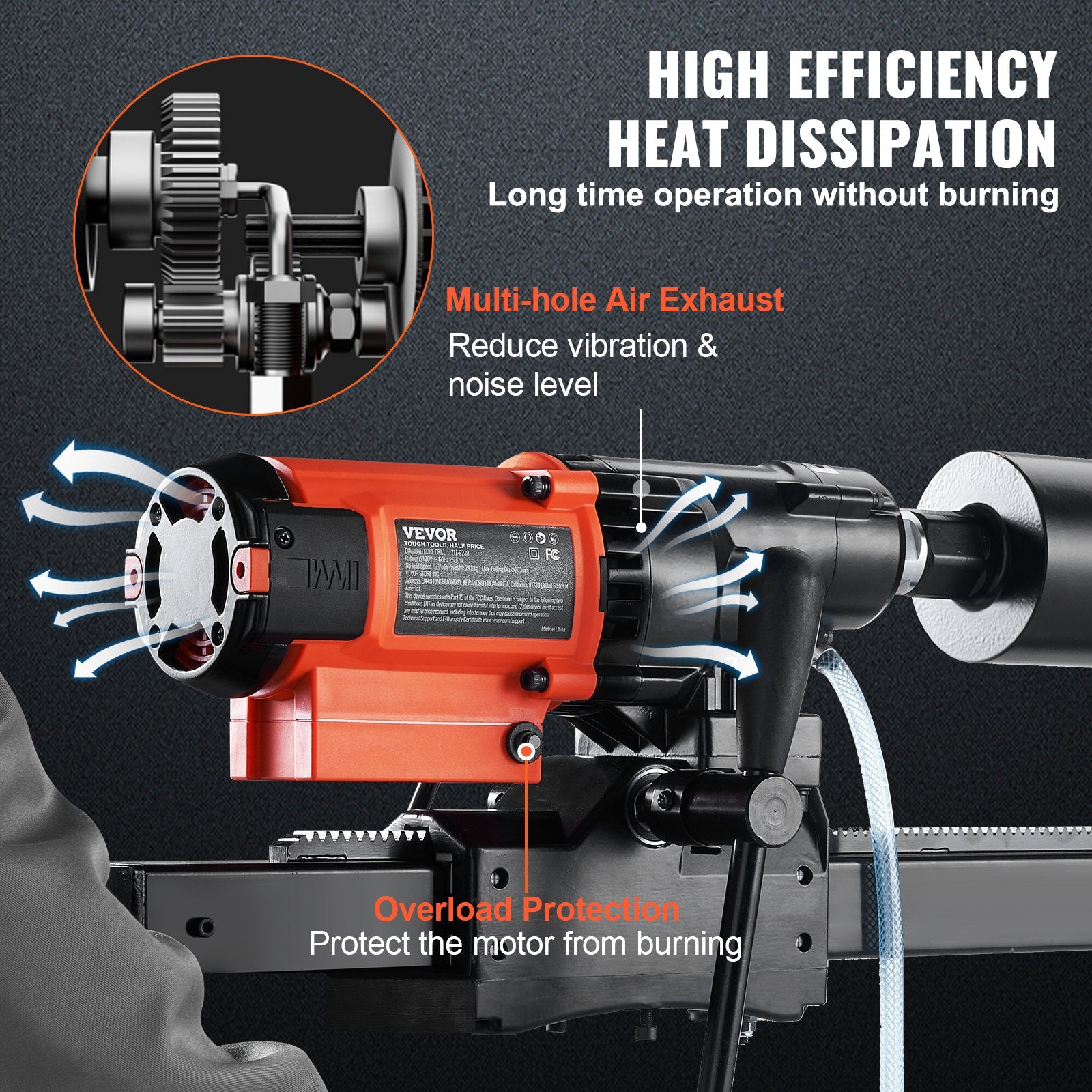 Diamond Core Drilling Machine, 8in Wet&Dry Concrete Core Drill Rig with Stand, 750RPM Speed & 1-1/4" 5/8" Thread & Lifting Handle, 8in Drilling Diameter for Concrete Brick Block Stone, 2500W