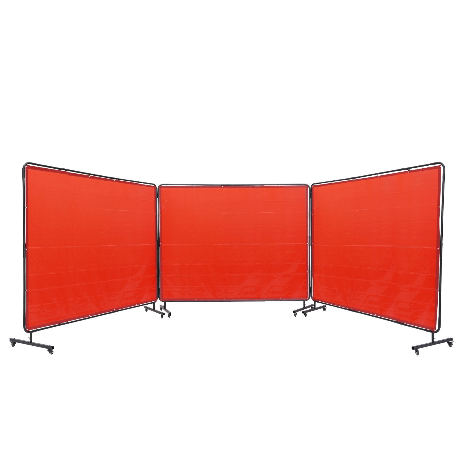 Welding Screen with Frame, 6' x 8' 3 Panel Welding Curtain Screens, Flame-Resistant Vinyl Welding Protection Screen on 12 Swivel Wheels (6 Lockable), Moveable & Professional for Workshop, Red