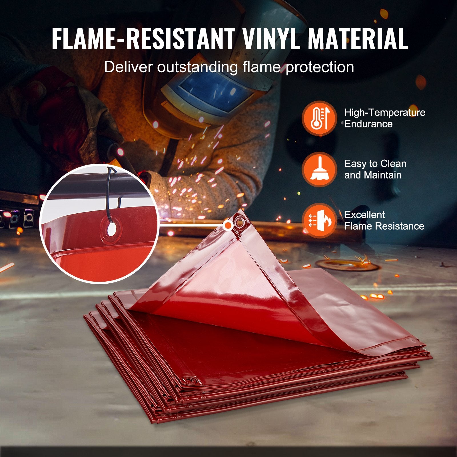 Welding Screen with Frame, 6' x 8' 3 Panel Welding Curtain Screens, Flame-Resistant Vinyl Welding Protection Screen on 12 Swivel Wheels (6 Lockable), Moveable & Professional for Workshop, Red