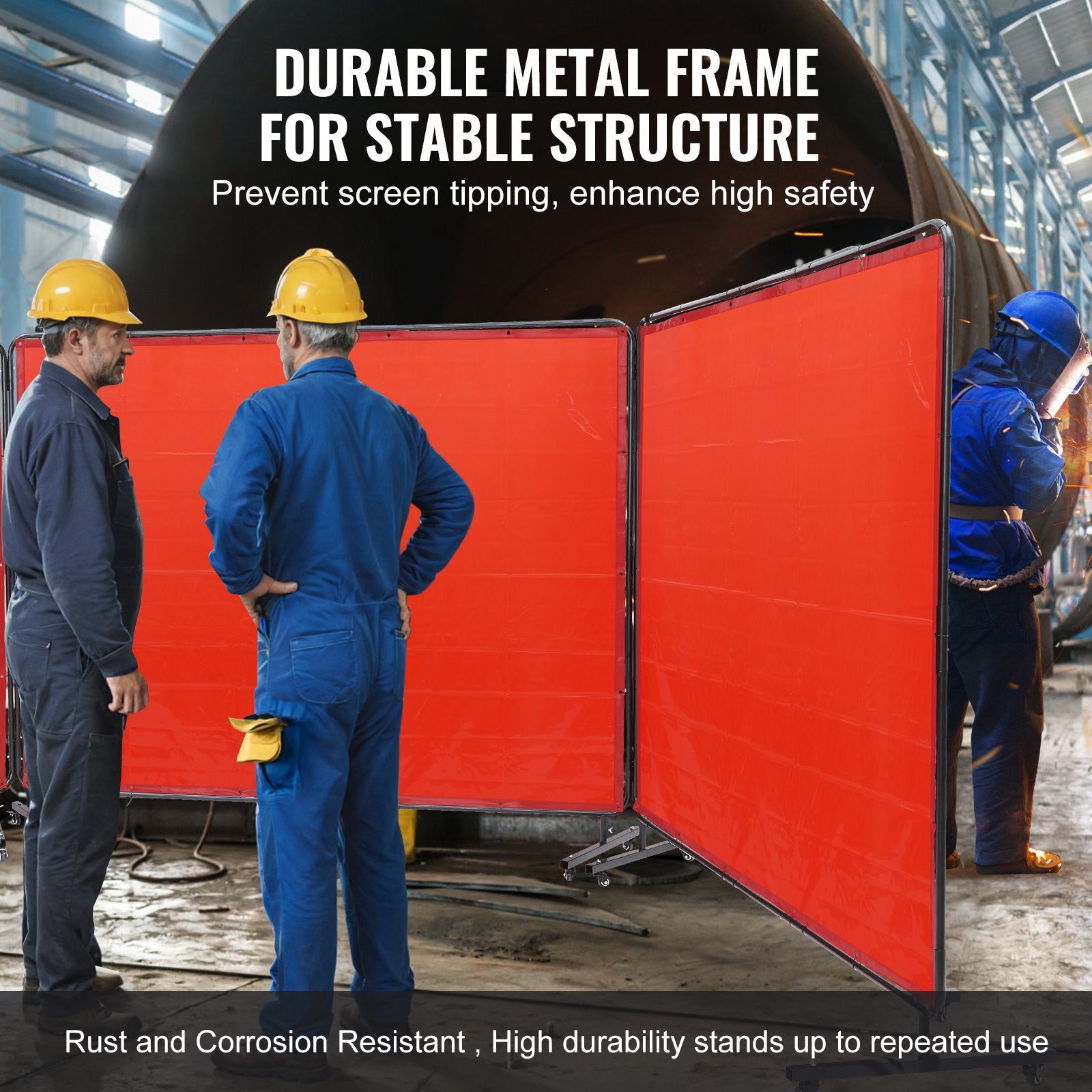 Welding Screen with Frame, 6' x 8' 3 Panel Welding Curtain Screens, Flame-Resistant Vinyl Welding Protection Screen on 12 Swivel Wheels (6 Lockable), Moveable & Professional for Workshop, Red