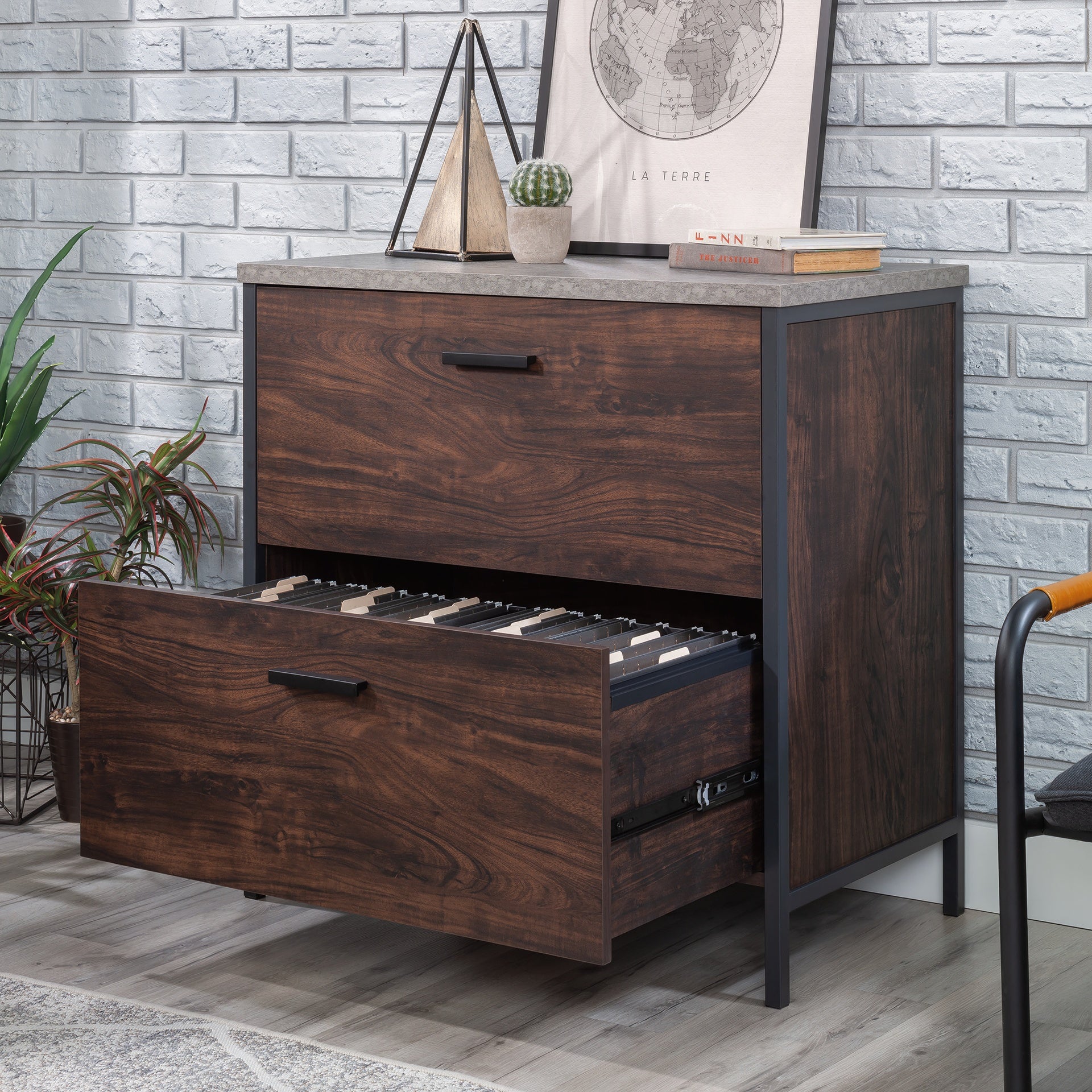 Lateral File with Full-Extension Slides, Dark Walnut finish
