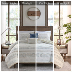5 Piece Printed Seersucker Comforter Set with Throw Pillows Taupe/Blue Full/Queen
