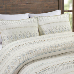 5 Piece Printed Seersucker Comforter Set with Throw Pillows Taupe/Blue Full/Queen