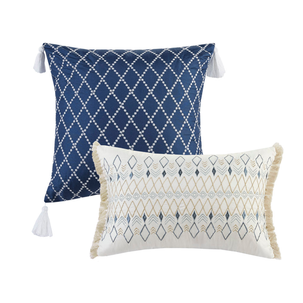 5 Piece Printed Seersucker Comforter Set with Throw Pillows Taupe/Blue Full/Queen