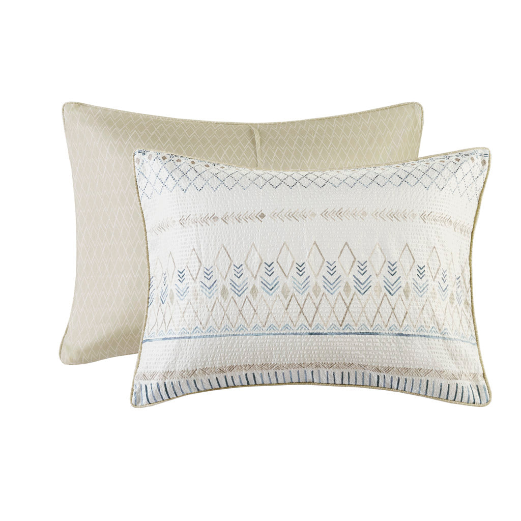 5 Piece Printed Seersucker Comforter Set with Throw Pillows Taupe/Blue Full/Queen