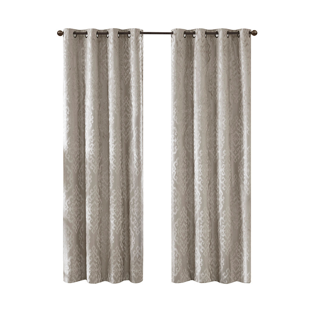 Knitted Jacquard Damask Total Blackout Grommet Top Curtain Panel(Only 1 Pc Panel)