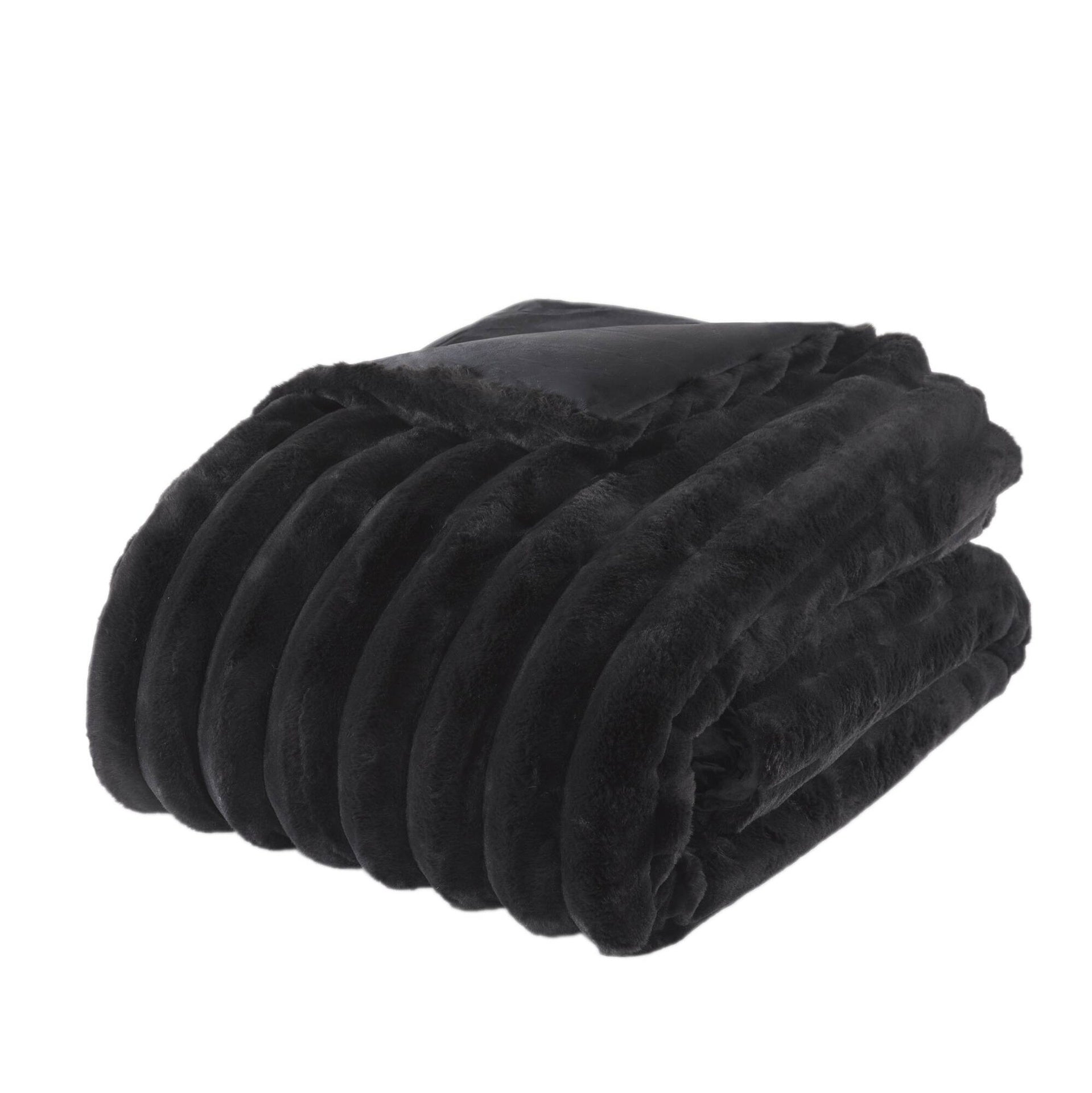 3 PCS King Ultrasoft Faux Fur Ribbed Comforter Set Black