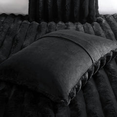 3 PCS King Ultrasoft Faux Fur Ribbed Comforter Set Black