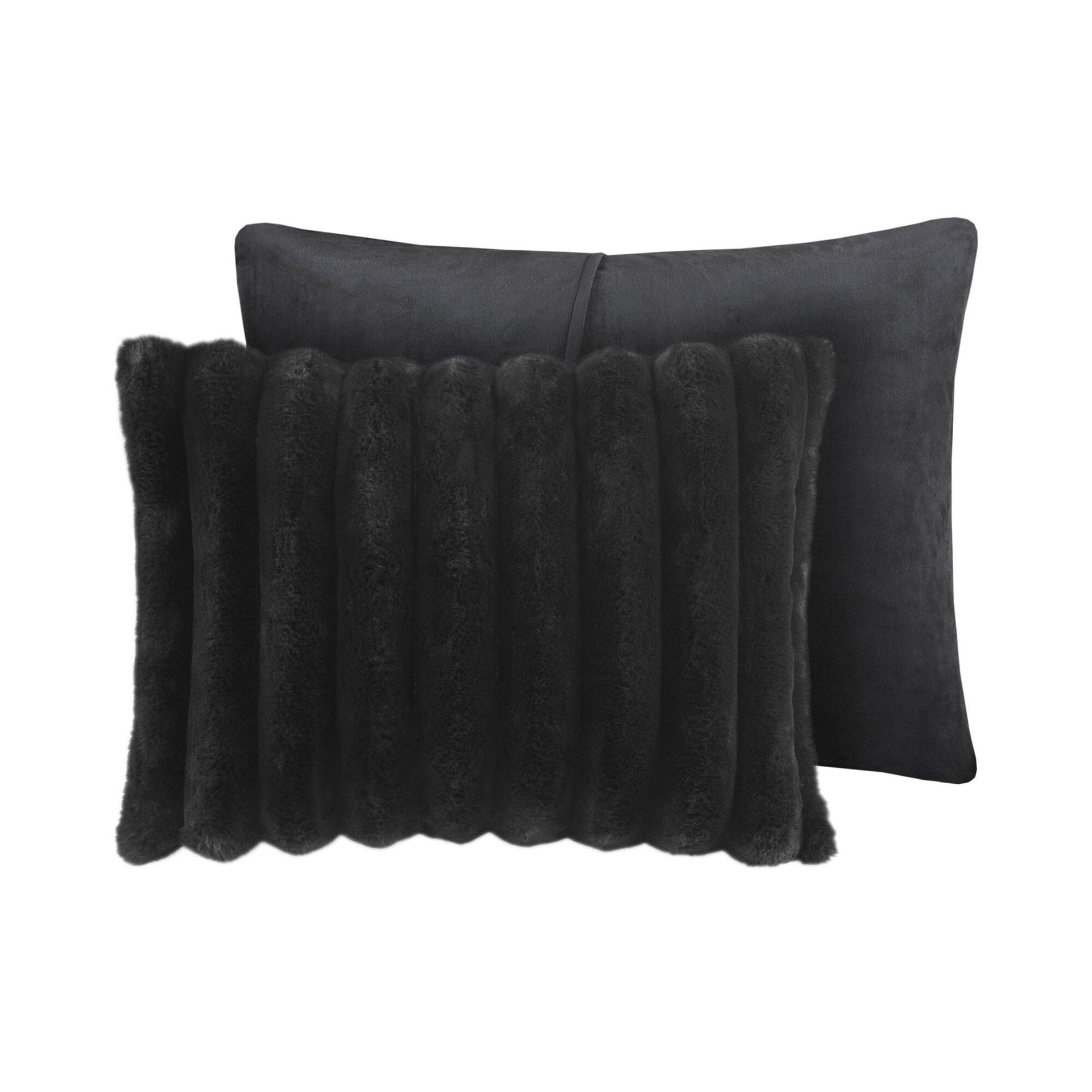 3 PCS King Ultrasoft Faux Fur Ribbed Comforter Set Black
