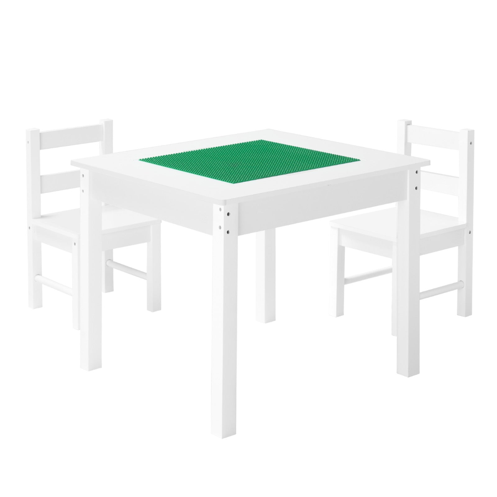 Kids Activity Table and 2 Chairs Set, Building Blocks Double-Sided Tabletop, Toddler Table and Chair Set with Storage for Kids 3+ Years, Large Storage Space, Present for Boys & Girls, White