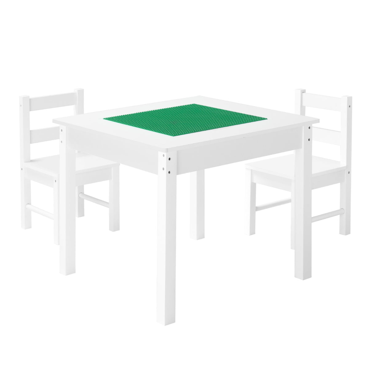Kids Activity Table and 2 Chairs Set, Building Blocks Double-Sided Tabletop, Toddler Table and Chair Set with Storage for Kids 3+ Years, Large Storage Space, Present for Boys & Girls, White