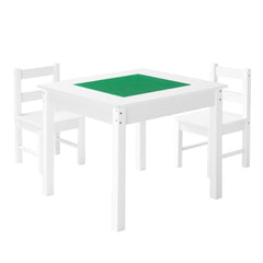 Kids Activity Table and 2 Chairs Set, Building Blocks Double-Sided Tabletop, Toddler Table and Chair Set with Storage for Kids 3+ Years, Large Storage Space, Present for Boys & Girls, White