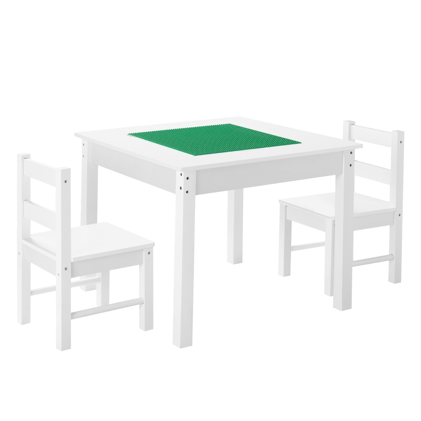 Kids Activity Table and 2 Chairs Set, Building Blocks Double-Sided Tabletop, Toddler Table and Chair Set with Storage for Kids 3+ Years, Large Storage Space, Present for Boys & Girls, White