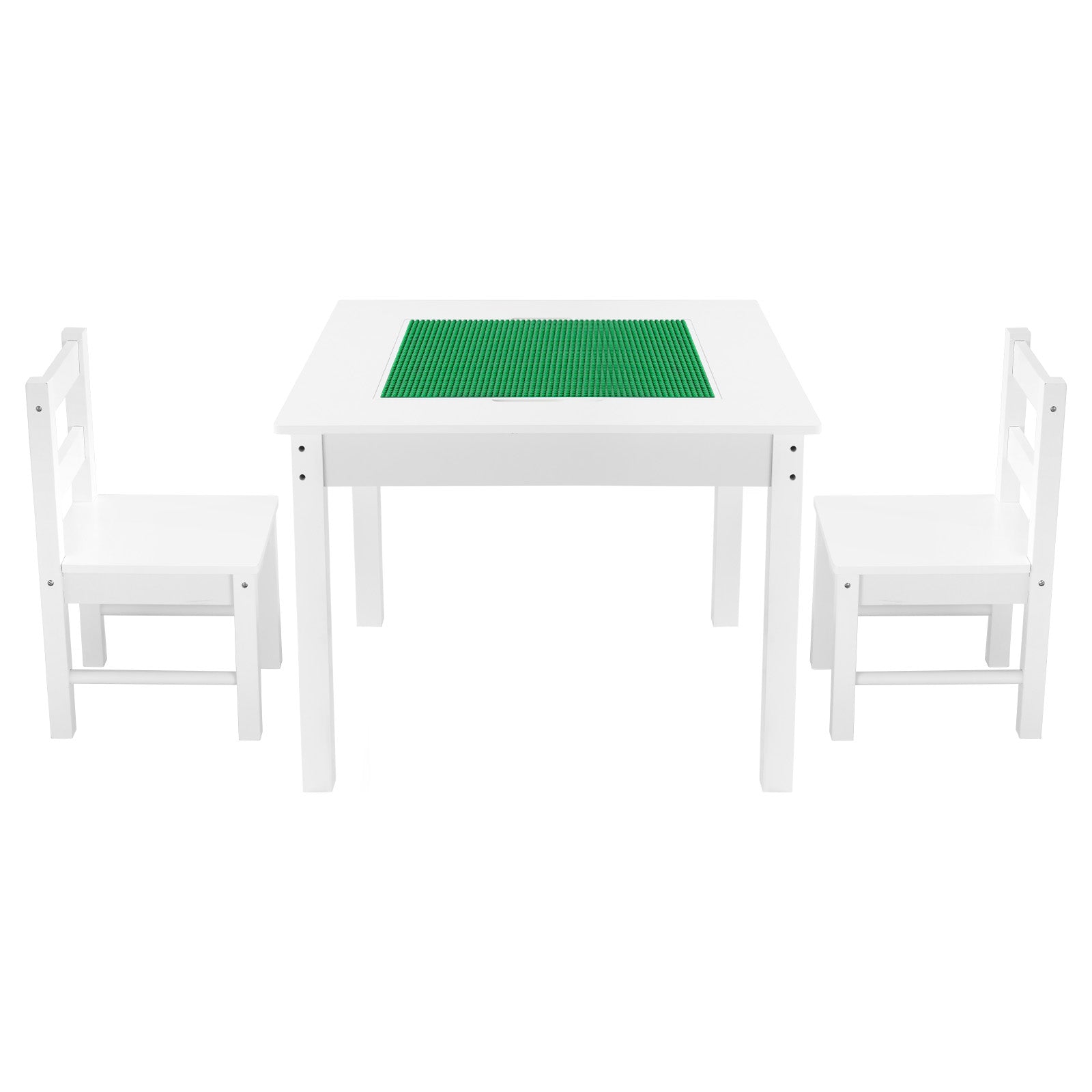 Kids Activity Table and 2 Chairs Set, Building Blocks Double-Sided Tabletop, Toddler Table and Chair Set with Storage for Kids 3+ Years, Large Storage Space, Present for Boys & Girls, White