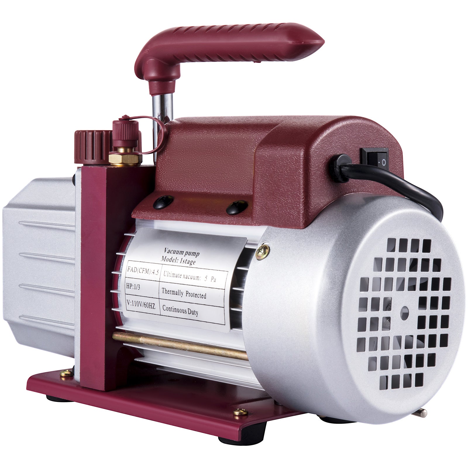 Vacuum Pump 4.5CFM Vacuum Pump HVAC Single-Stage Rotary Vane Vacuum Pump 1/3HP 5PA Ultimate Air Conditioning Refrigerant Vacuum Pump