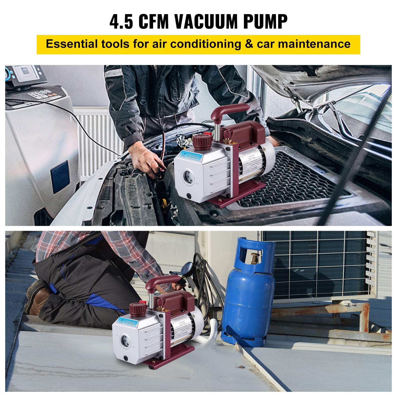 Vacuum Pump 4.5CFM Vacuum Pump HVAC Single-Stage Rotary Vane Vacuum Pump 1/3HP 5PA Ultimate Air Conditioning Refrigerant Vacuum Pump