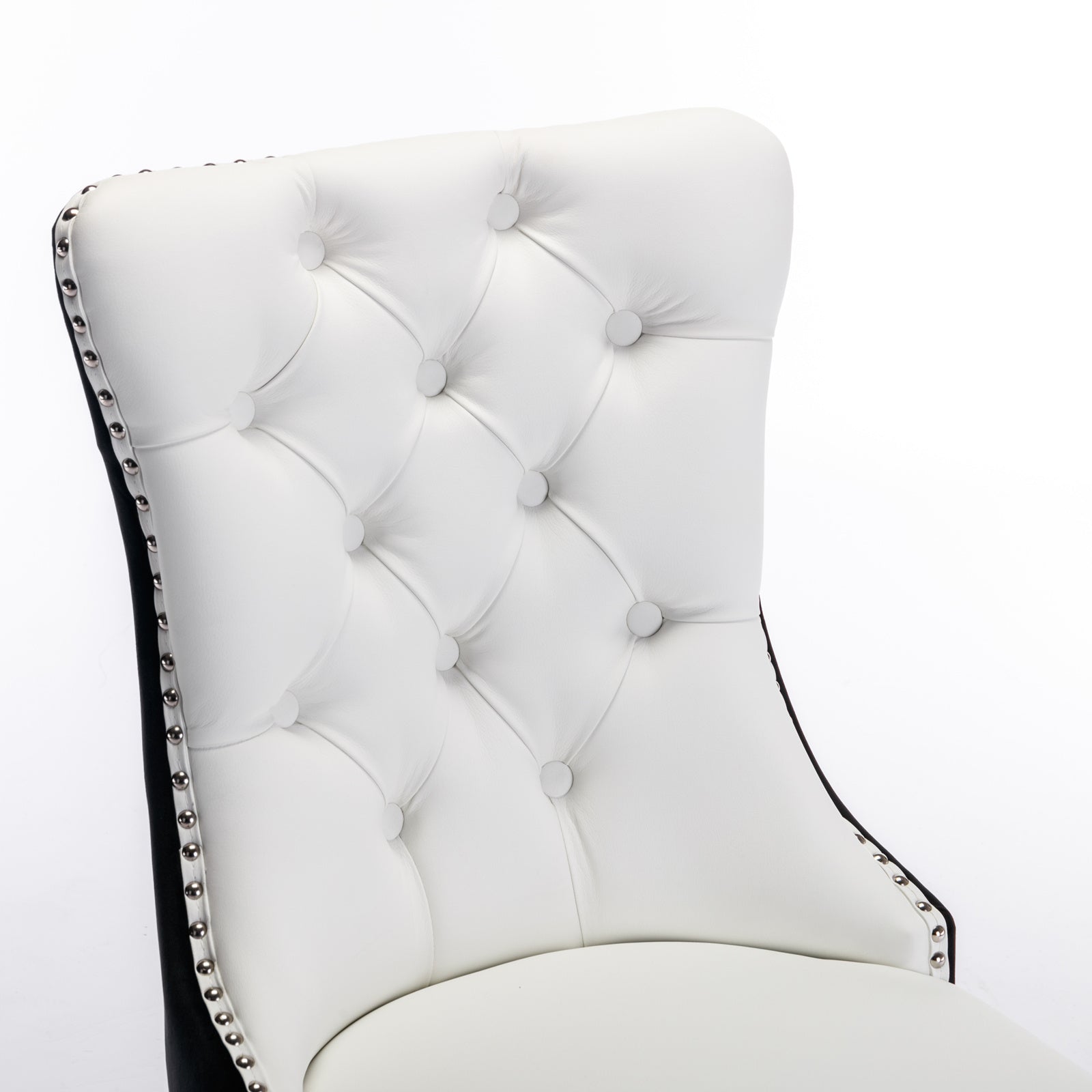 A&A Furniture,Nikki Collection Modern,High-end Tufted Solid Wood Contemporary PU and Velvet Upholstered Dining Chair with Wood Legs Nailhead Trim  2 Pcs Set,White+Black, SW2101WB