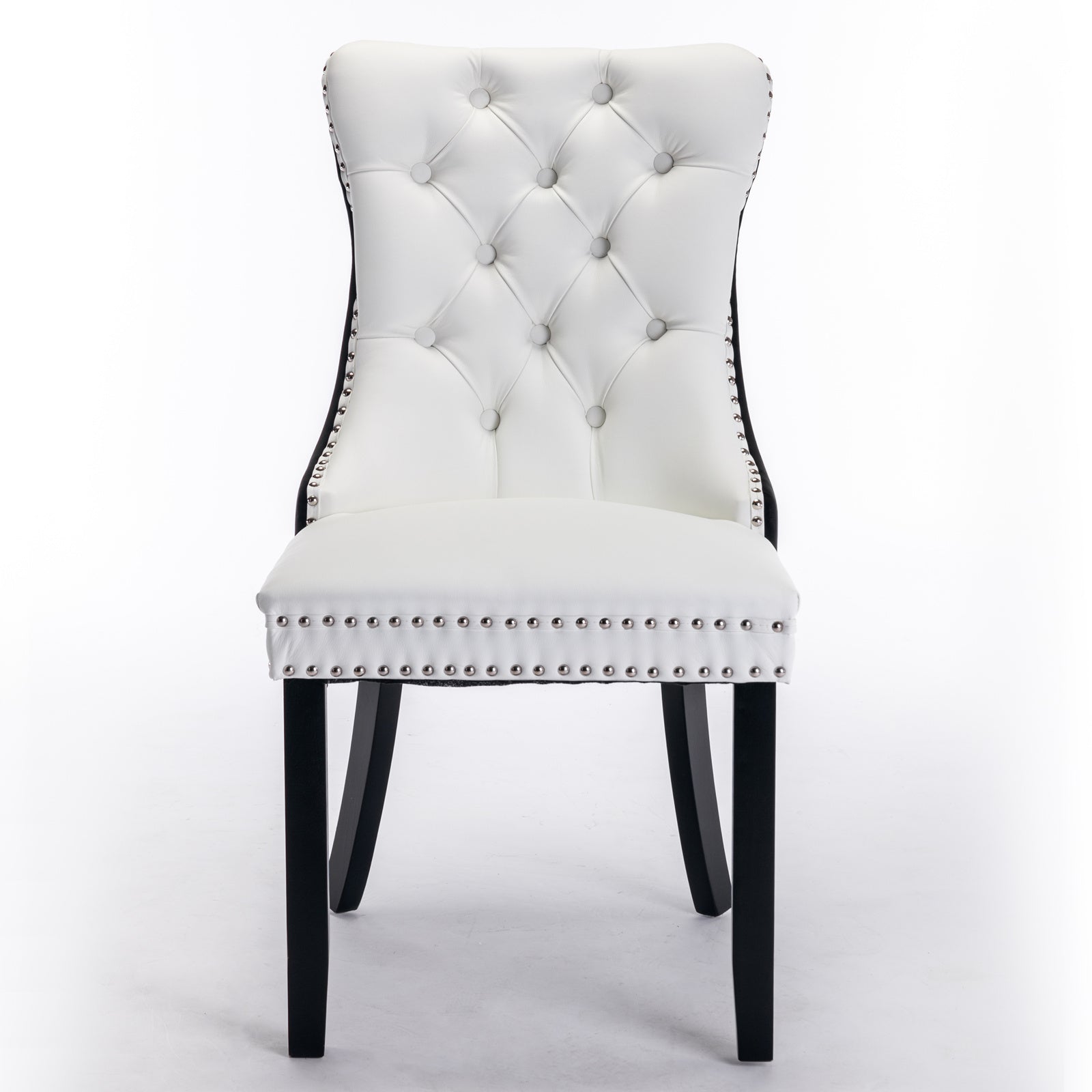 A&A Furniture,Nikki Collection Modern,High-end Tufted Solid Wood Contemporary PU and Velvet Upholstered Dining Chair with Wood Legs Nailhead Trim  2 Pcs Set,White+Black, SW2101WB