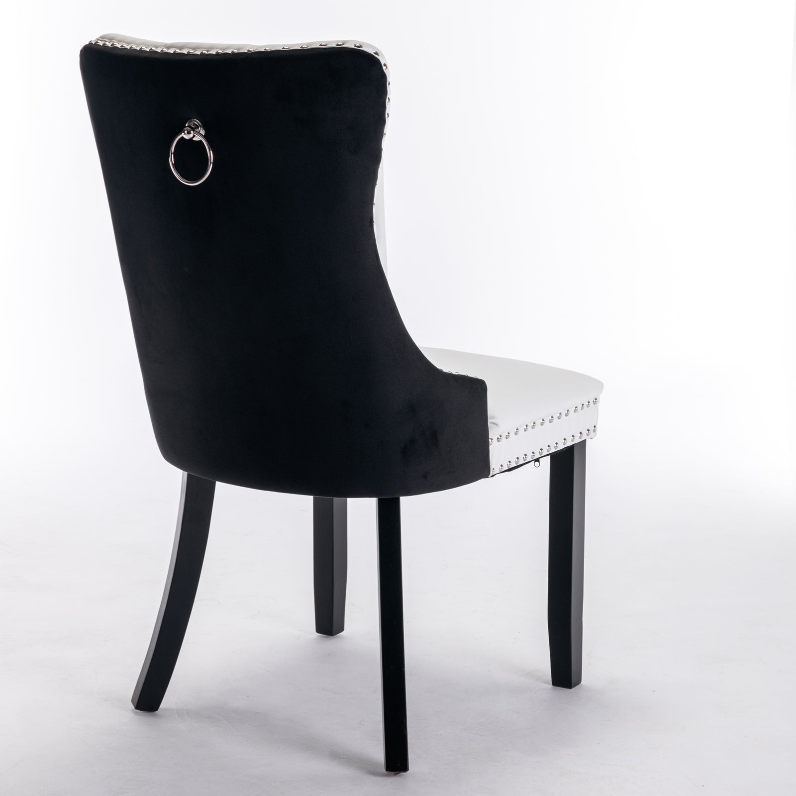 A&A Furniture,Nikki Collection Modern,High-end Tufted Solid Wood Contemporary PU and Velvet Upholstered Dining Chair with Wood Legs Nailhead Trim  2 Pcs Set,White+Black, SW2101WB