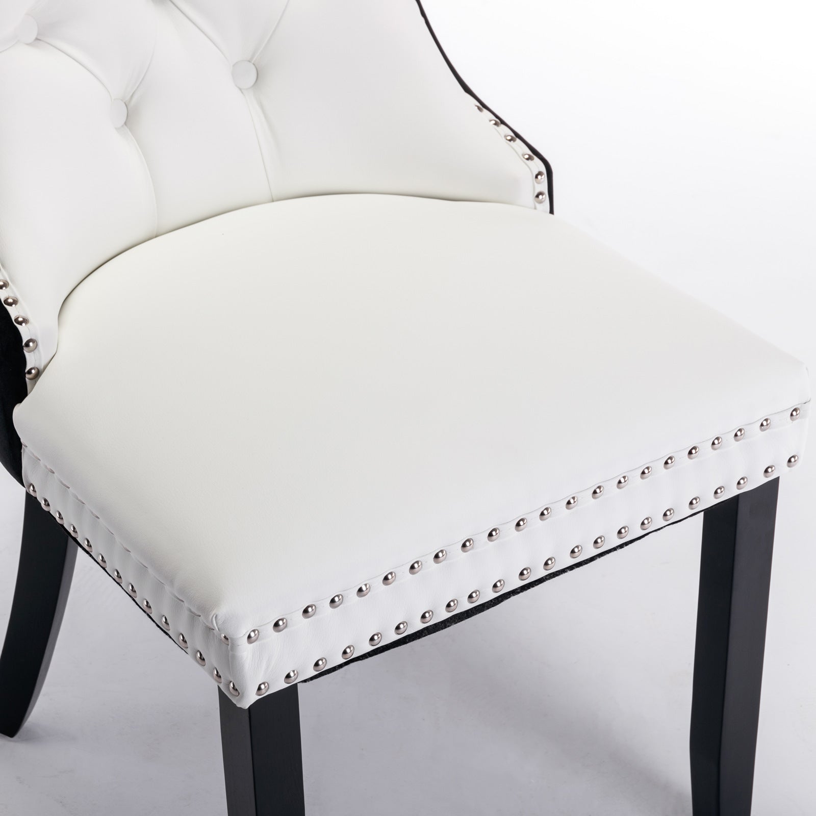 A&A Furniture,Nikki Collection Modern,High-end Tufted Solid Wood Contemporary PU and Velvet Upholstered Dining Chair with Wood Legs Nailhead Trim  2 Pcs Set,White+Black, SW2101WB