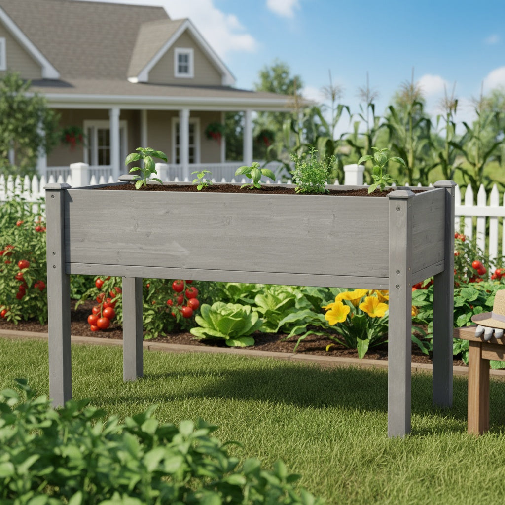 48x24x30 inch Raised Garden Bed with Legs, Elevated Wooden Planter Box for Outdoor Plants Flowers Fruits Vegetable Herb Growing