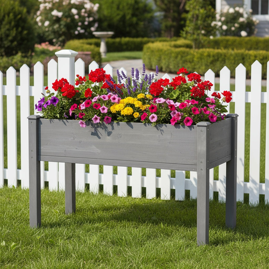 48x24x30 inch Raised Garden Bed with Legs, Elevated Wooden Planter Box for Outdoor Plants Flowers Fruits Vegetable Herb Growing